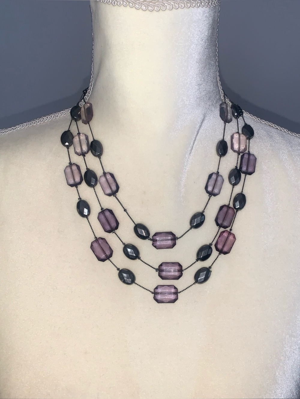 New York &Company vintage Triple Strand Beaded Layered Necklace 21” adjustable